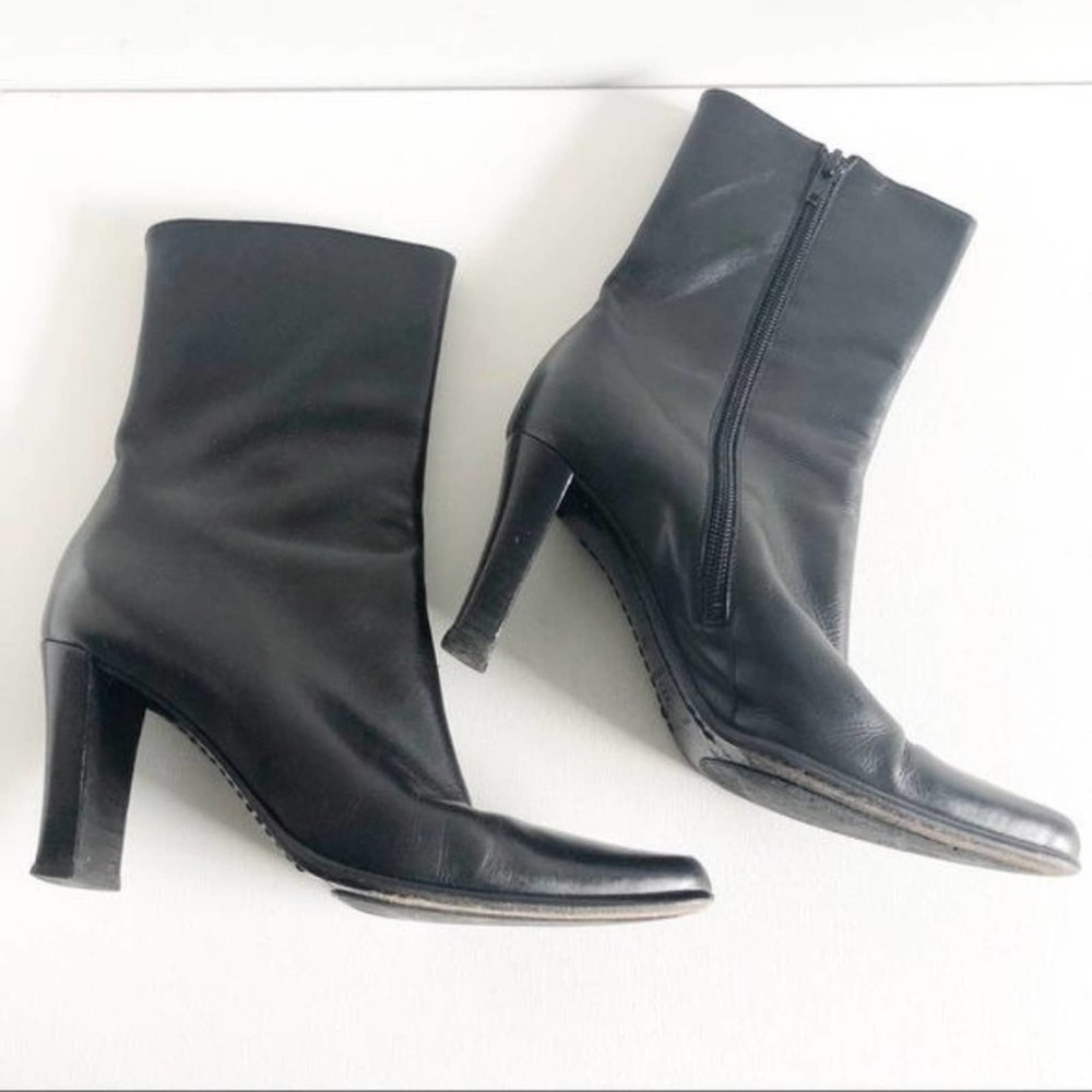 Via Spiga Made In Italy Black Leather Heeled Zip Boots Size 6
